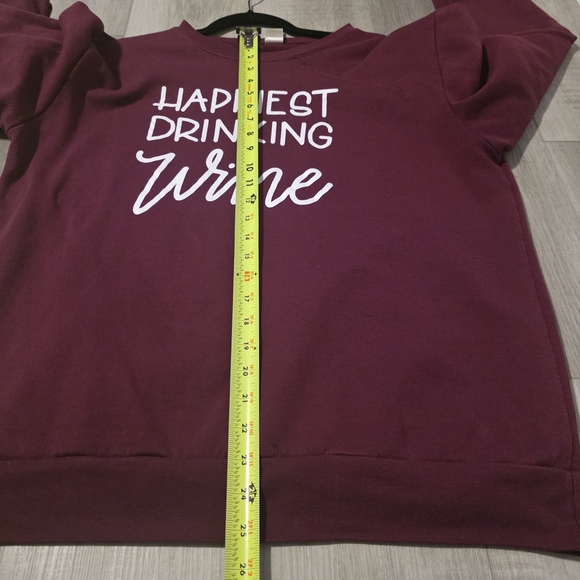 Women's Crew Neck Sweater - Happiest Drinking Wine - Burgundy - Picture 2 of 7